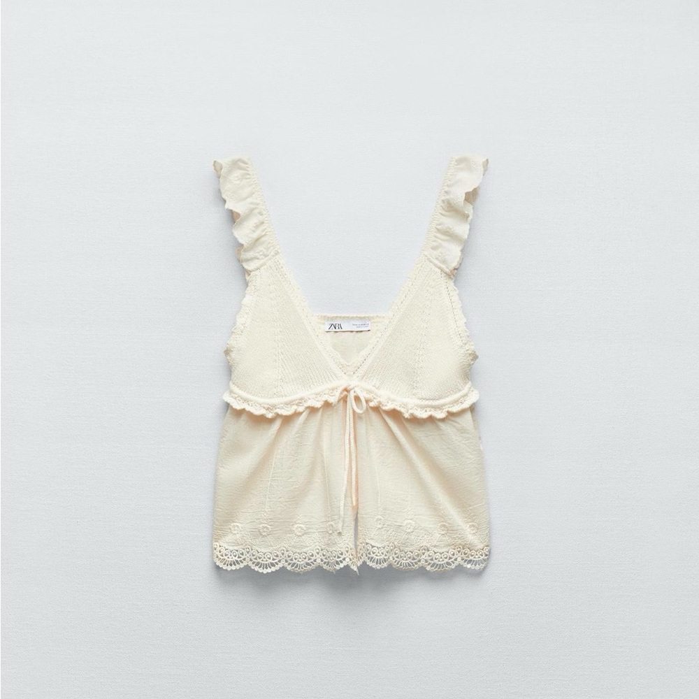 Zara Cream Lace Trim Top